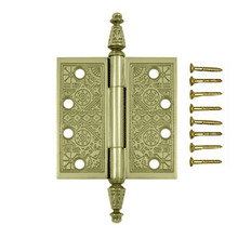 Load image into Gallery viewer, 4 X 4 Inch Solid Brass Ornate Finial Style Hinge (Unlacquered Brass Finish)