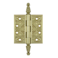Load image into Gallery viewer, 3 1/2 X 3 1/2 Inch Solid Brass Ornate Finial Style Hinge (Unlacquered Brass Finish)