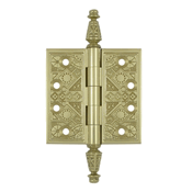 3 1/2 X 3 1/2 Inch Solid Brass Ornate Finial Style Hinge (Unlacquered Brass Finish)